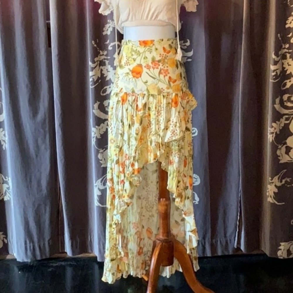 Spell & The Gypsy Sayulita Yellow Ruffle Asymetrical Skirt NWOT